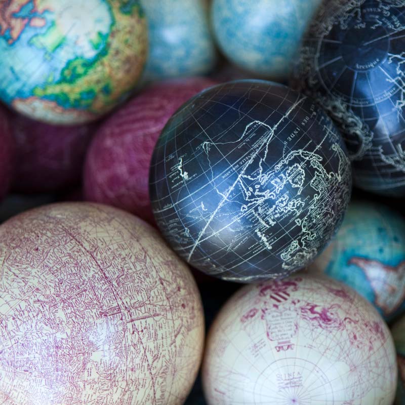 vintage globes in colorful styles