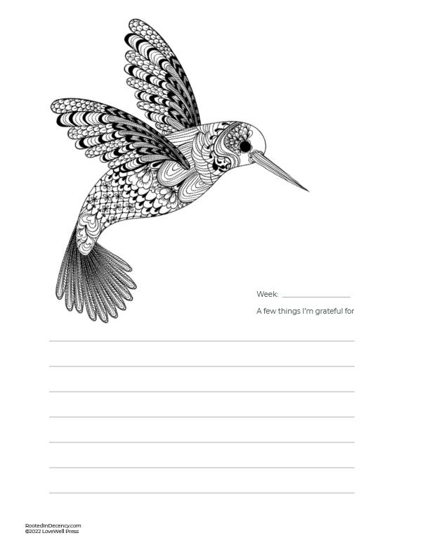 Hummingbird style- Gratitude Journaling Page Free Printable