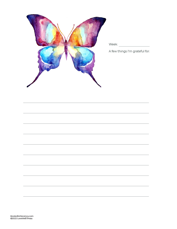 Butterfly style- Gratitude Journaling Page Free Printable